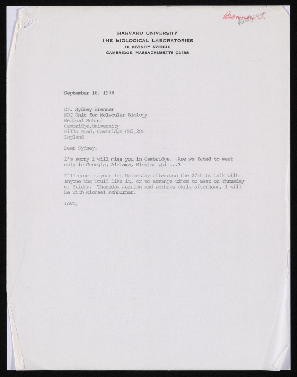 Brenner, Sydney, 1958 - 1978