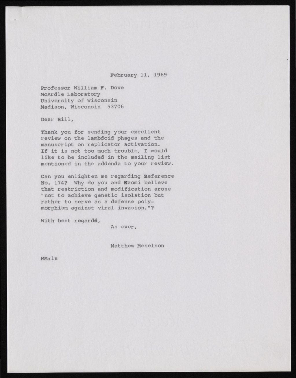 Dove, William, 1961 - 1969