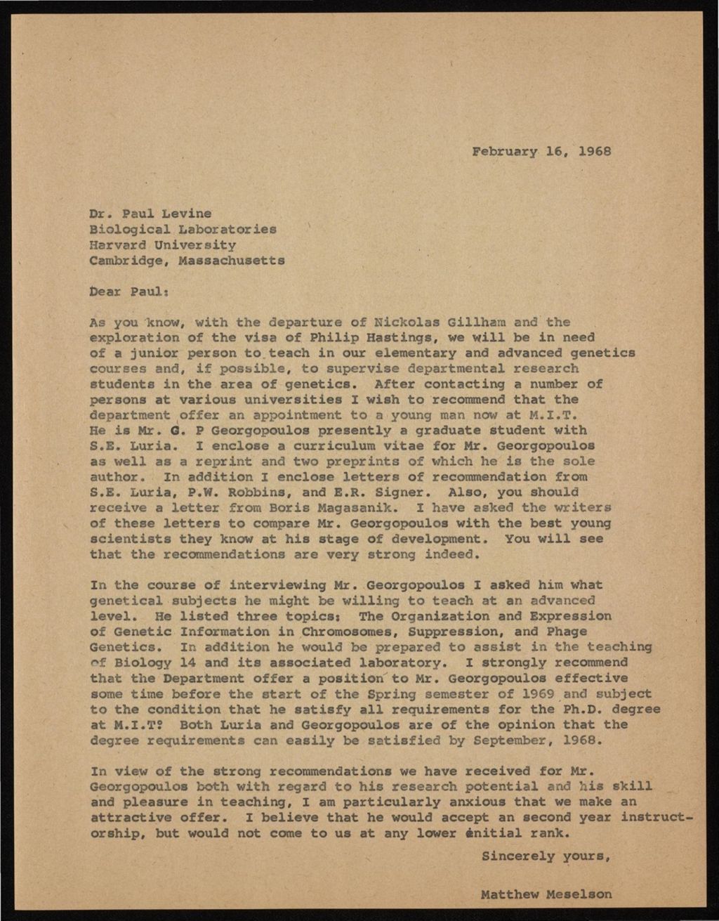 Georgopoulos, C.P., 1967 - 1968