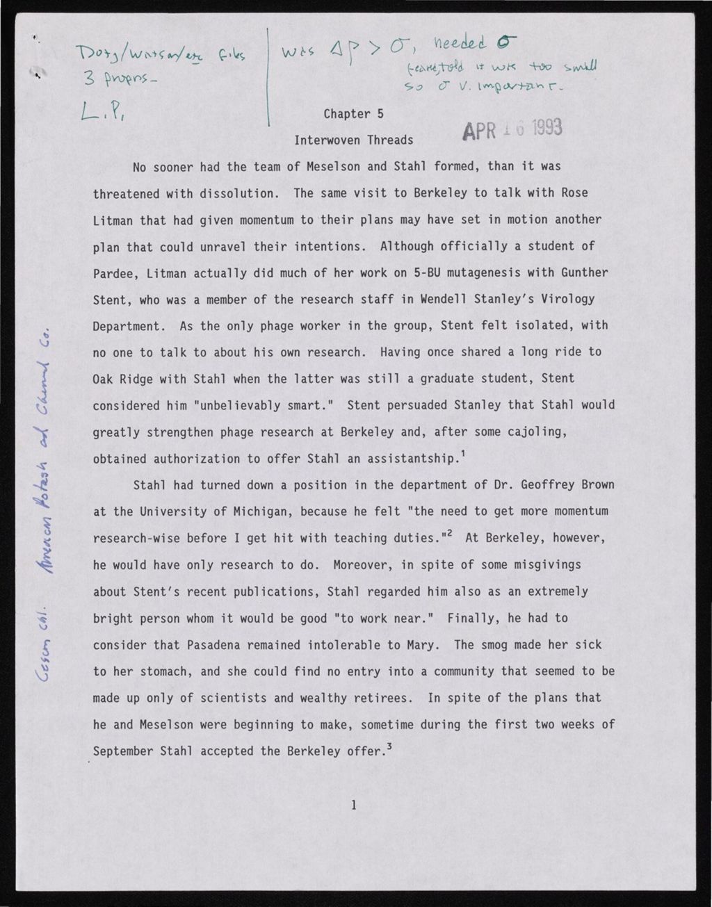 Drafts: Chapter 5-7, 1993 - 1995