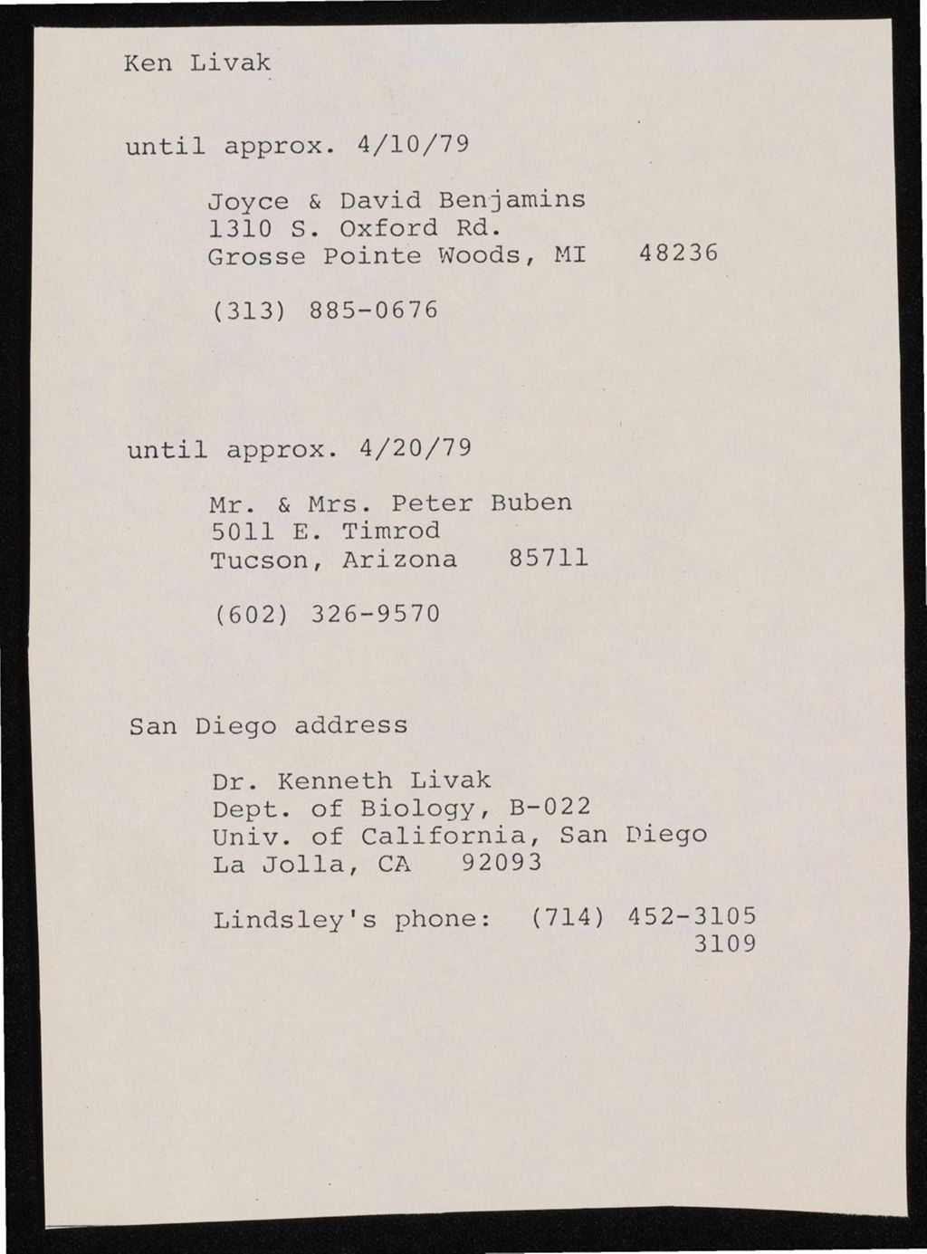 Livak, Kenneth, 1976 - 1981