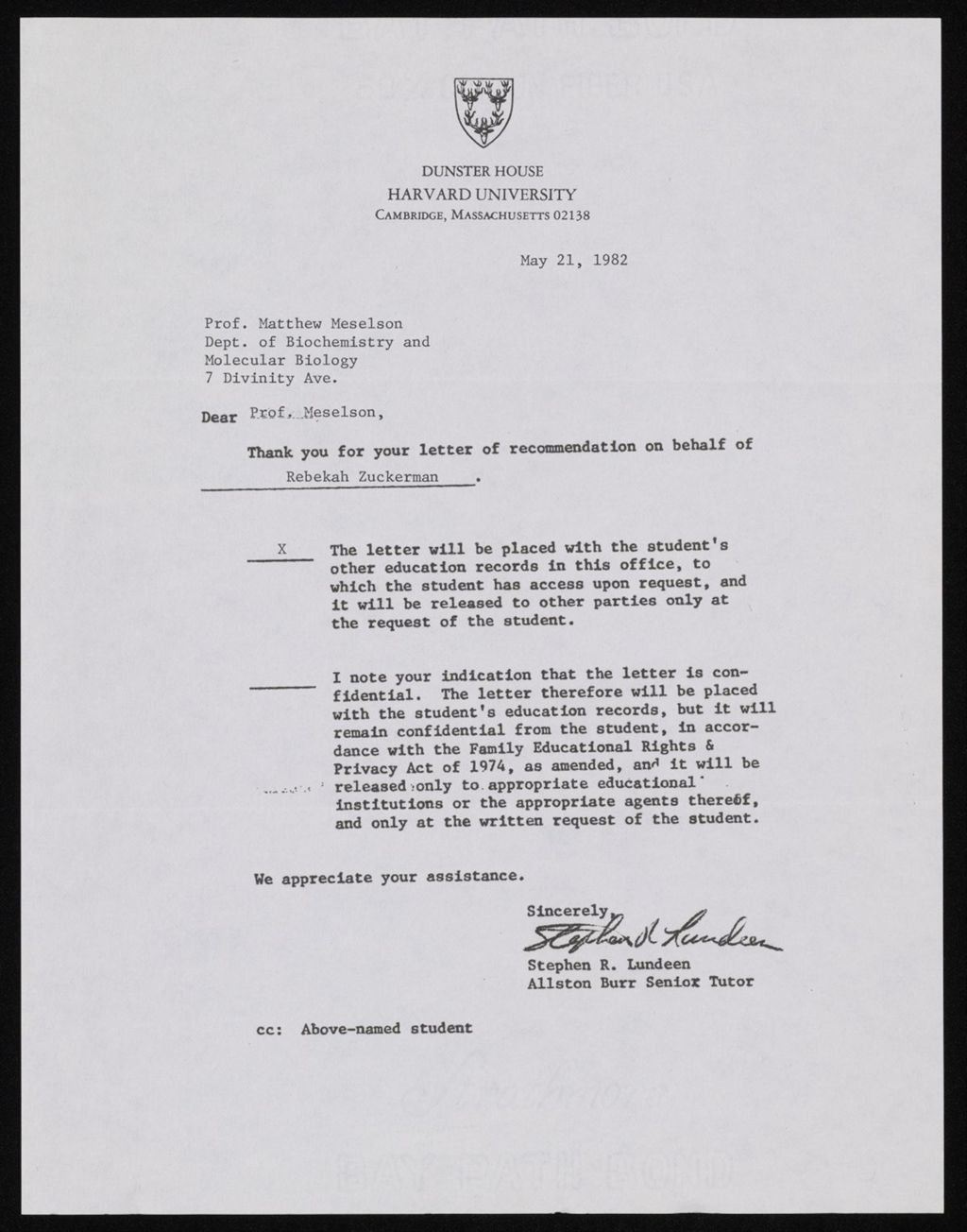 Zuckerman, Rebekah, 1981 - 1982